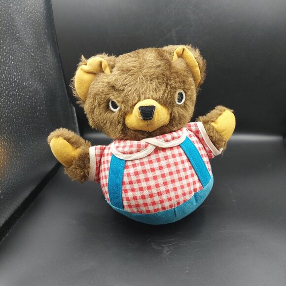 Vintage Fisher Price Roly Poly Round Teddy Bear Plush Chime Musical Baby Toy - Picture 1 of 7